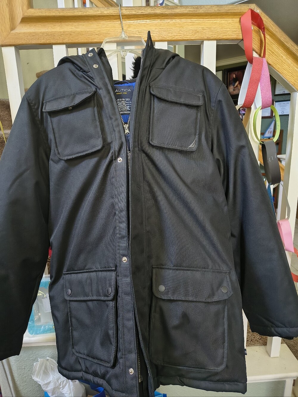 Nautica Men's Black Hooded Field Coat